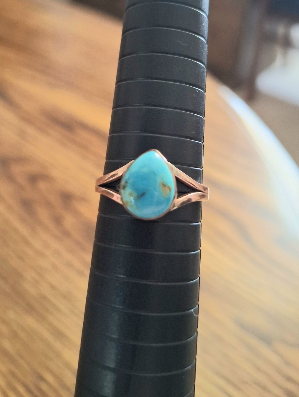 Ring Turquoise Teardrop Natural Stone Copper Size 7.5